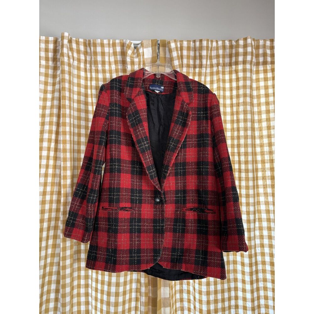 Red and Black Plaid Wool Blazer